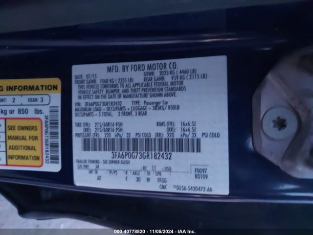 Ford FUSION S 2016 3FA6P0G73GR182432 Image 9