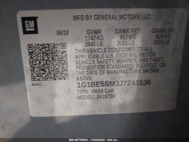 Chevrolet Cruze Lt Auto 2018 1G1BE5SM3J7243536 Image 9