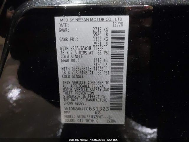 5N1DR2AM7LC651323 Nissan Pathfinder S 4wd