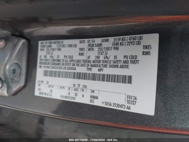 Ford ESCAPE SE 2014 1FMCU9GX5EUE28554 Image 9