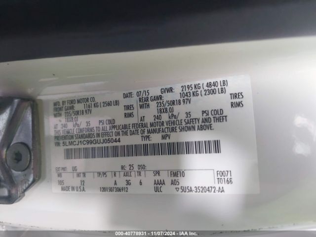 5LMCJ1C99GUJ05044 Lincoln Mkc Premier