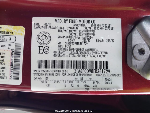 Ford Fusion Titanium 2014 3FA6P0D98ER361729 Image 9