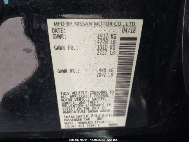 Nissan Altima 2.5 Sl 2018 1N4AL3AP3JC242926 Image 9