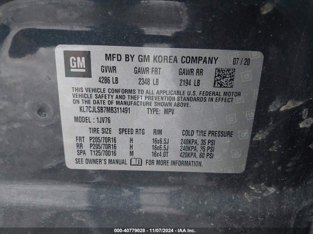 Chevrolet Trax Fwd Lt 2021 KL7CJLSB7MB311491 Image 9