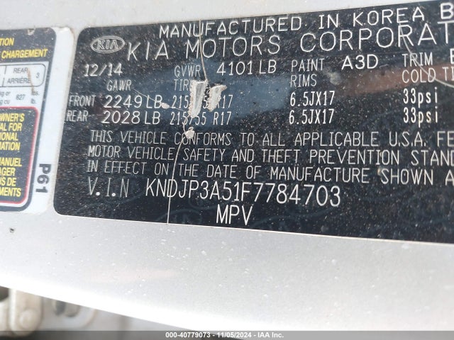 KIA SOUL + 2015 KNDJP3A51F7784703 Image 9