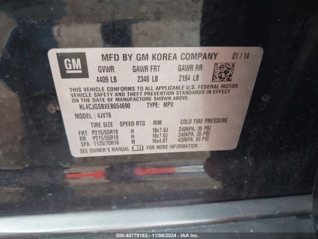 KL4CJGSBXEB654690 Buick Encore Leather