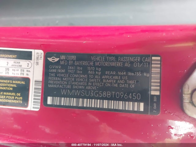 2011 MINI COOPER WMWSU3C58BT096450 Photo 8