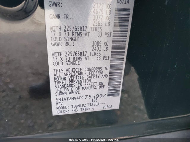 Nissan ROGUE S 2015 5N1AT2MV4FC755992 Image 9