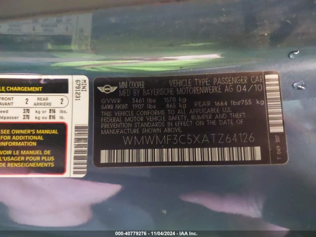 2010 MINI COOPER WMWMF3C5XATZ64126 Photo 8