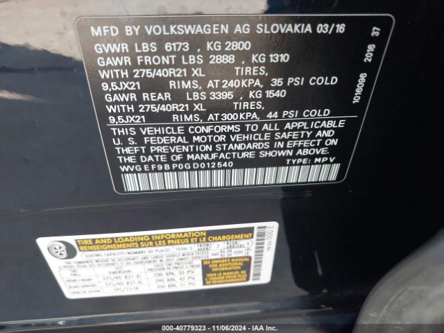 WVGEF9BP0GD012540 Volkswagen Touareg Vr6 Executive