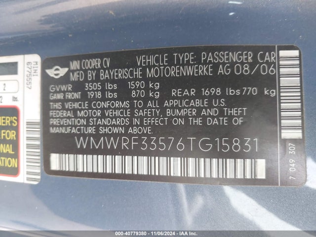2006 MINI COOPER WMWRF33576TG15831 Photo 8