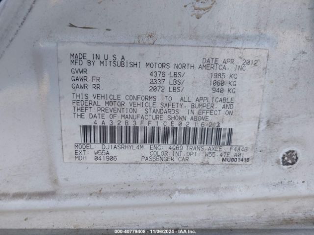 2012 MITSUBISHI GALANT 4A32B3FF1CE021623 Photo 8