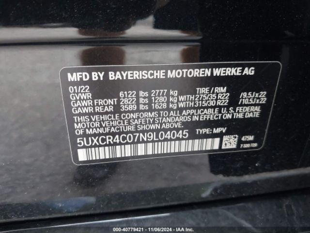 5UXCR4C07N9L04045 BMW X5 Sdrive40i