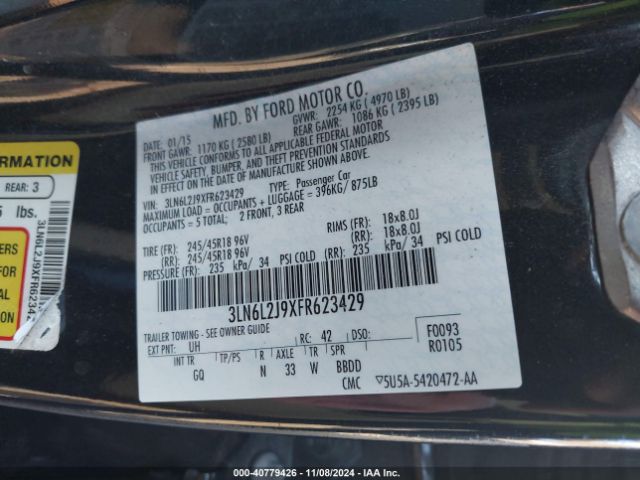 3LN6L2J9XFR623429 Lincoln MKZ