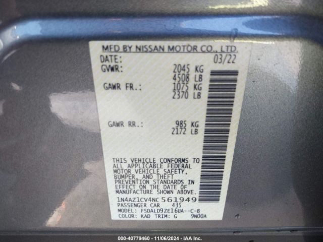 1N4AZ1CV4NC561949 Nissan Leaf Sv 40 Kwh