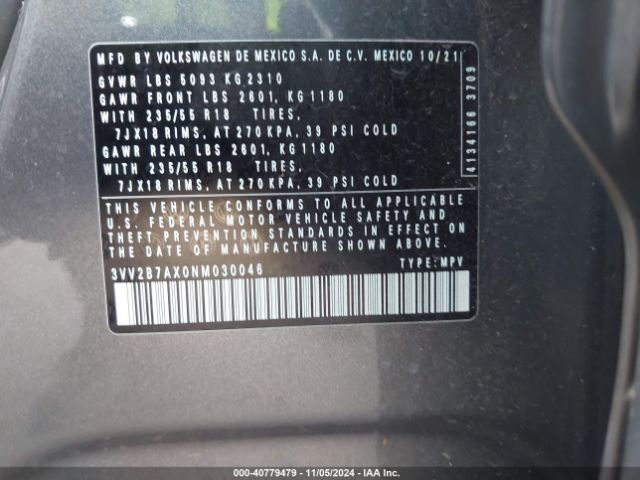 3VV2B7AX0NM030046 Volkswagen Tiguan 2.0t Se