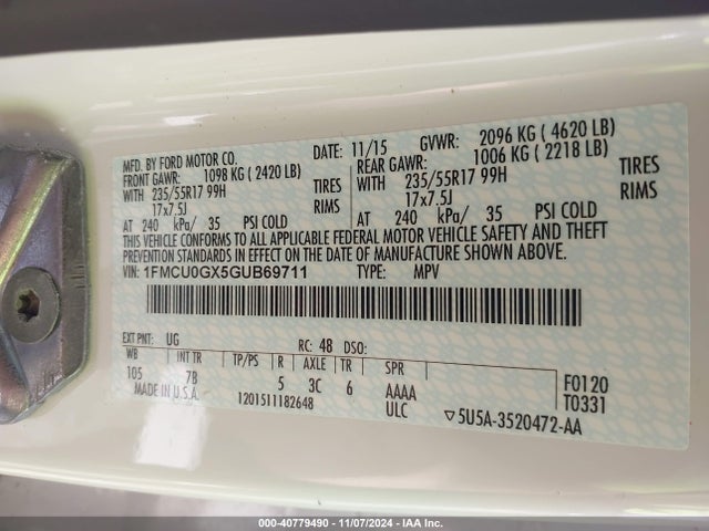 Ford ESCAPE SE 2016 1FMCU0GX5GUB69711 Image 9