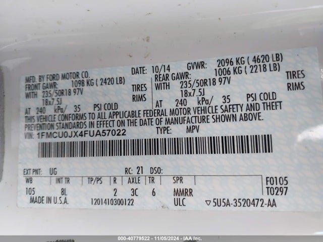 Ford Escape Titanium 2015 1FMCU0JX4FUA57022 Image 9