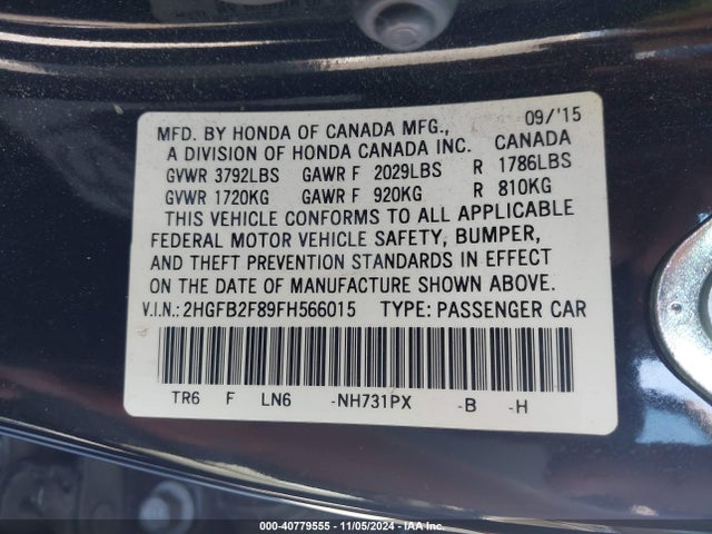 Honda CIVIC EX 2015 2HGFB2F89FH566015 Image 9