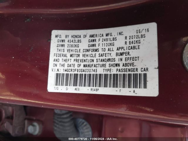 1HGCR3F90GA030745 Honda Accord Touring