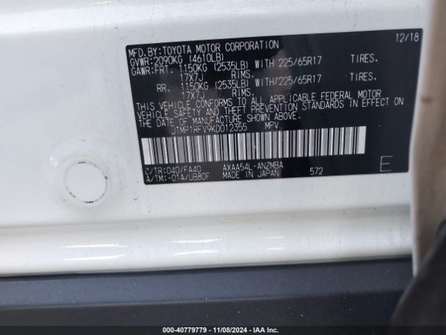 JTMP1RFV9KD012355 Toyota Rav4 Xle