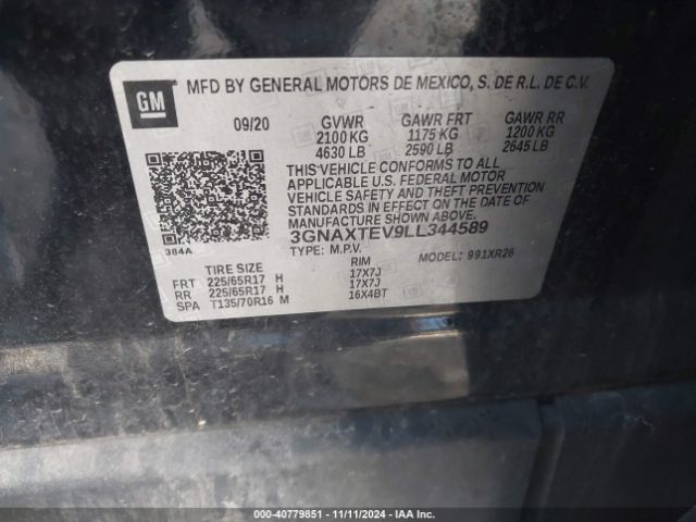 3GNAXTEV9LL344589 Chevrolet Equinox Awd 2fl