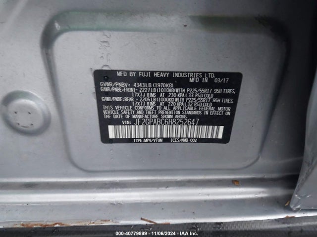 Subaru Crosstrek 2.0i Premium 2017 JF2GPABC6H8252647 Image 9