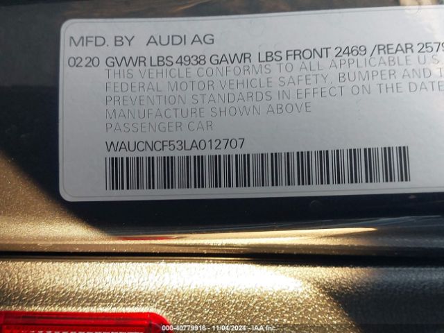 WAUCNCF53LA012707 Audi A5 Sportback Premium Plus 45 Tfsi Quattro S Tronic