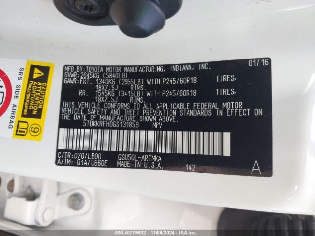 5TDKKRFH0GS131859 Toyota Highlander Xle V6