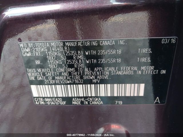 2T3DFREV2GW471632 Toyota Rav4 Limited