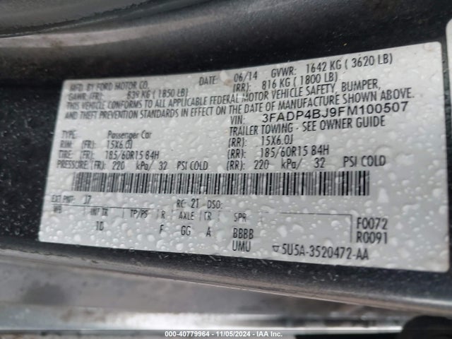 Ford FIESTA SE 2015 3FADP4BJ9FM100507 Image 9