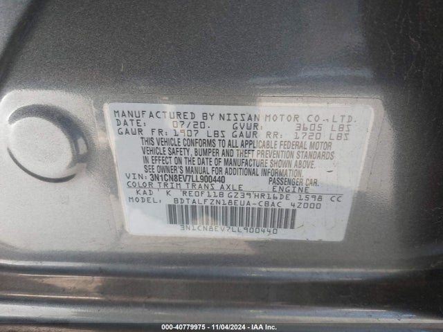 Nissan Versa Sv Xtronic Cvt 2020 3N1CN8EV7LL900440 Image 9