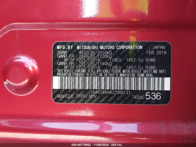 JA4AT4AA9JZ048131 Mitsubishi Eclipse Cross Le