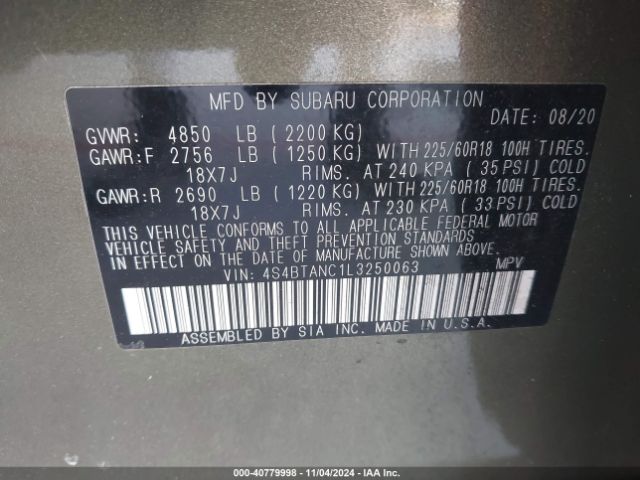 4S4BTANC1L3250063 Subaru Outback Limited