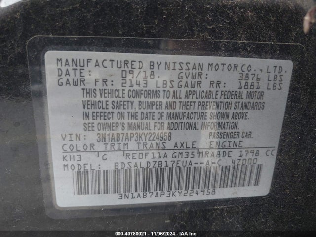Nissan SENTRA SV 2019 3N1AB7AP3KY224958 Image 9