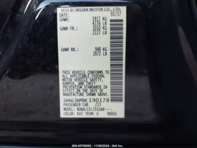 1N4AL3AP0HC190178 Nissan Altima 2.5 Sv