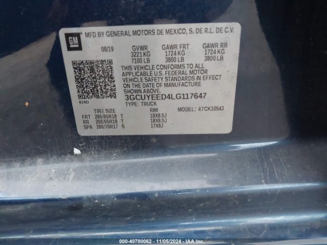 3GCUYEED4LG117647 Chevrolet Silverado 1500 4wd  Short Bed Rst