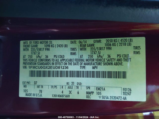 Ford ESCAPE SE 2014 1FMCU0GX2EUD81236 Image 9