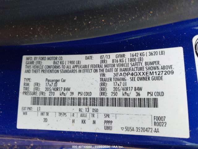 3FADP4GXXEM127209 Ford FIESTA ST