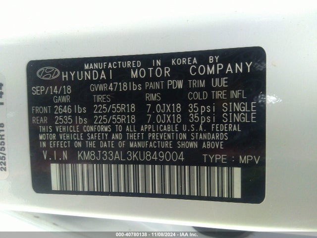 KM8J33AL3KU849004 Hyundai TUCSON SEL