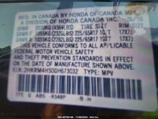 Honda CR-V EX 2016 2HKRM4H50GH673032 Image 9