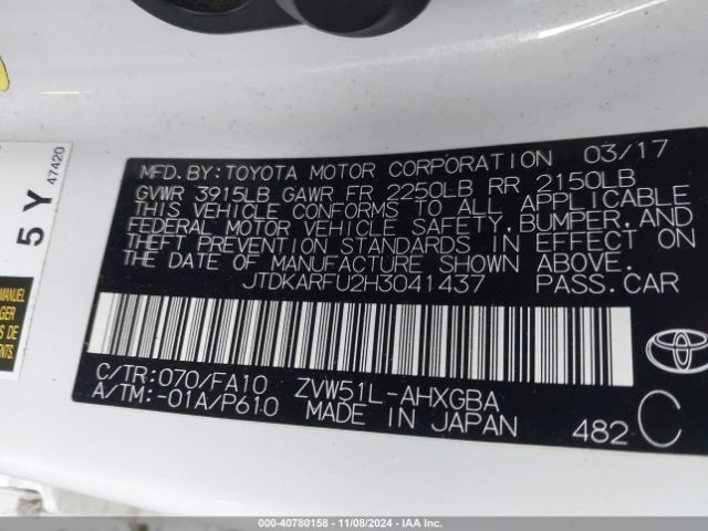 JTDKARFU2H3041437 Toyota Prius Three