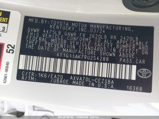 Toyota CAMRY SE 2024 4T1G11AK7RU254288 Image 9