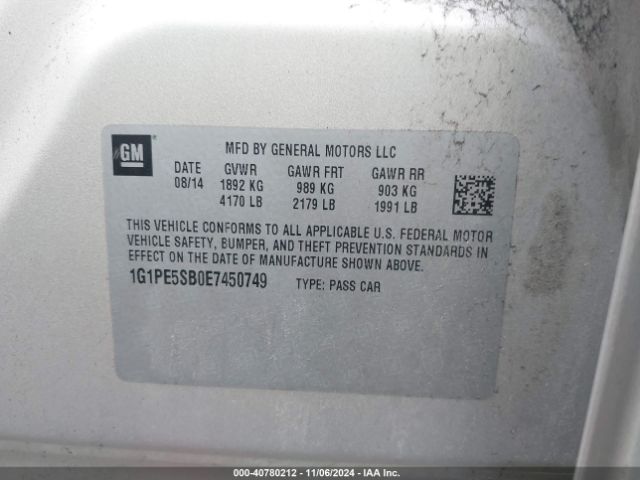 1G1PE5SB0E7450749 Chevrolet Cruze 2lt Auto