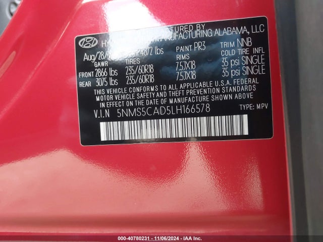 5NMS5CAD5LH166578 Hyundai Santa Fe Limited