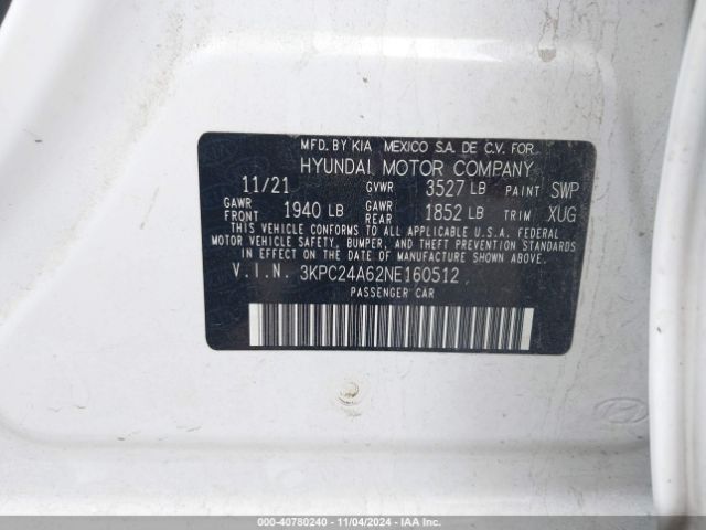 3KPC24A62NE160512 Hyundai Accent Sel