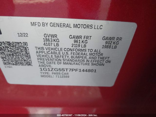 1G1ZG5ST7PF144801 Chevrolet Malibu Fwd Rs