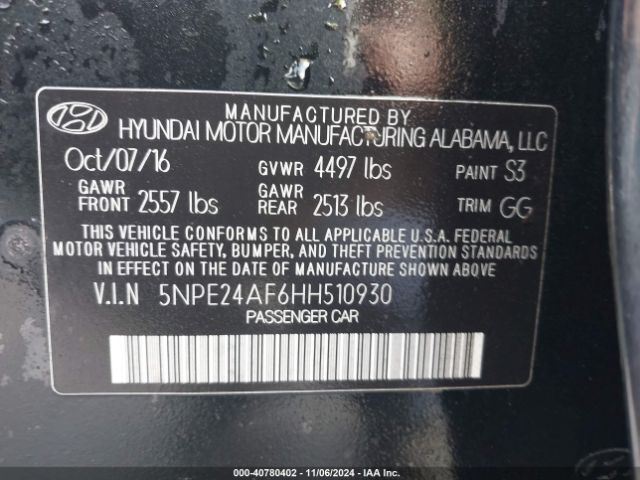 5NPE24AF6HH510930 Hyundai Sonata