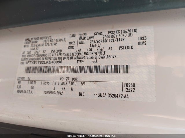 Ford Transit-150 Cargo Van 2020 1FTYE1Y82LKB43996 Image 9