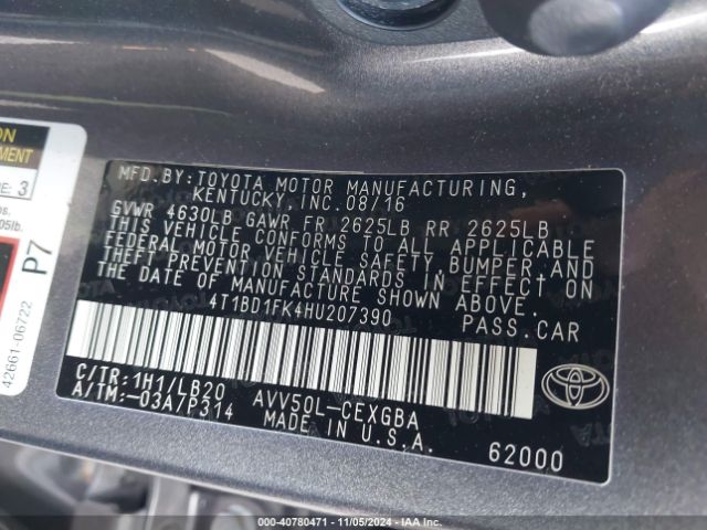 4T1BD1FK4HU207390 Toyota Camry Hybrid Xle